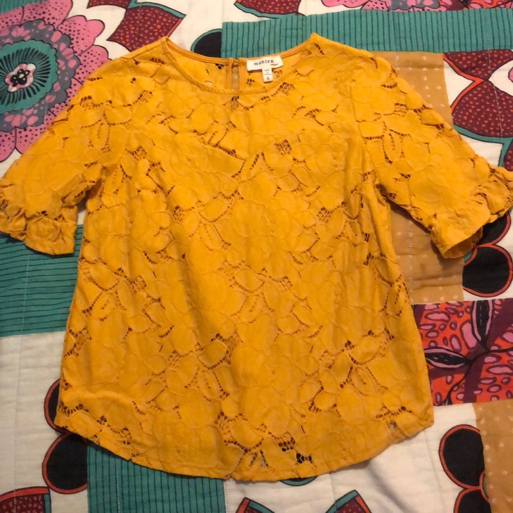 Floral mustard crochet top